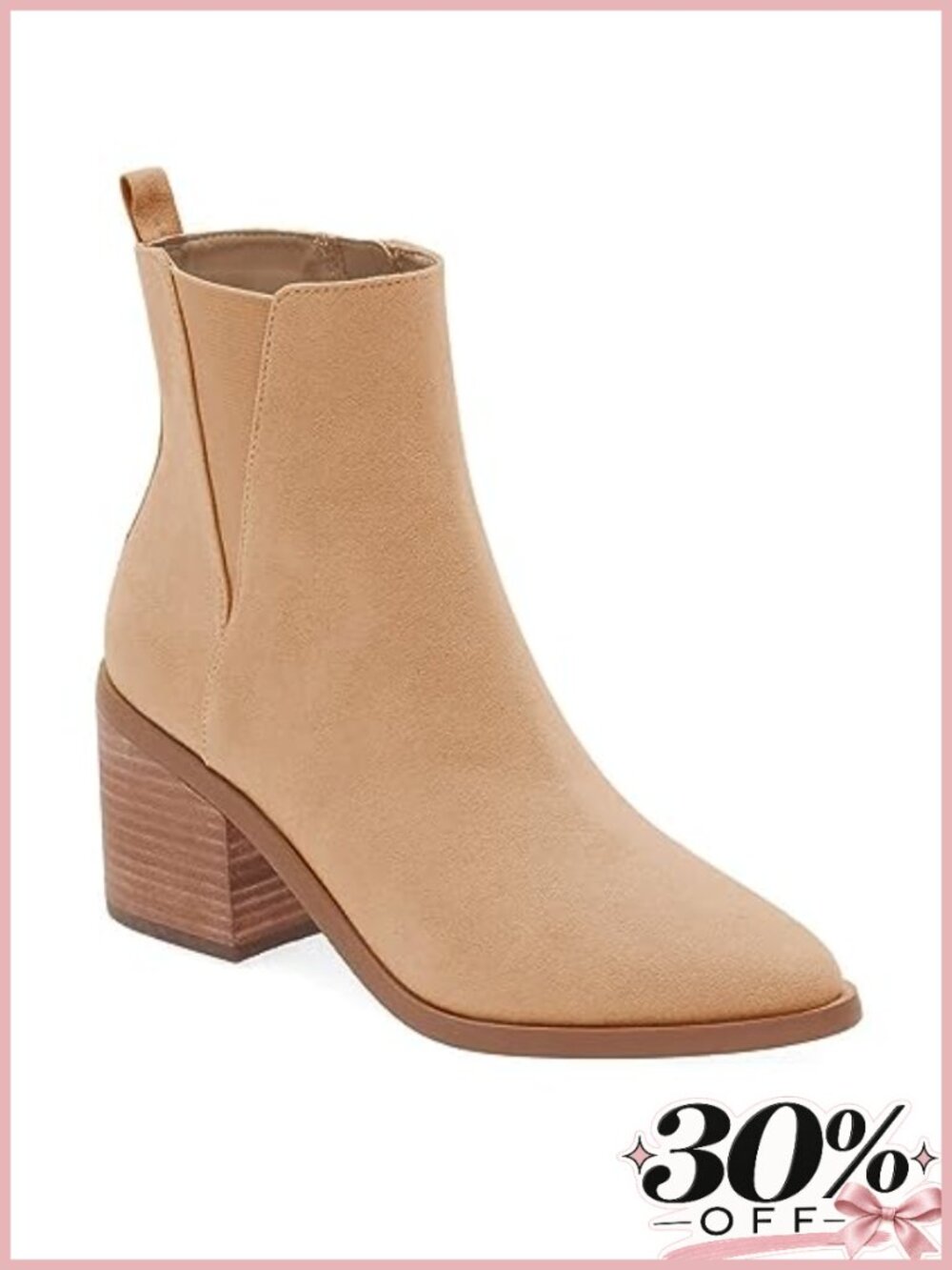 Suedette Pointed Toe Chunky Block Heel Ankle Boots Side Zipper Chelsea Booties